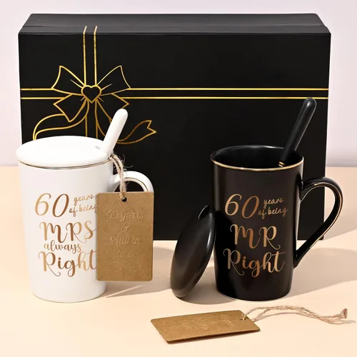 Miniatura 11 de YHRJWN - Regalos de 50 Aniversario de Boda, Set de Tazas de 50 Años de Ser el Sr. y la Sra. Siempre Correctos, Ideas de Regalos de Boda para Padres