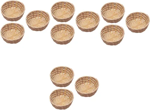 Miniatura 10 de EXCEART Juego de 3 cestas de frutas de bambú de 6.69 pulgadas hechas a mano, redondas, tejidas, para cocina, comedor, servir alimentos, aperitivos