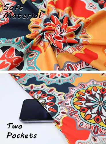 Miniatura 41 de SimpleFun - Vestidos de verano para mujer, camiseta floral, vestido de playa de estilo bohemio, informal, con bolsillos y sin mangas