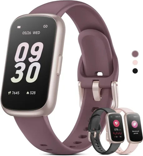 Reloj Inteligente Rastreador de Salud y Fitness con Frecuencia Cardíaca 24/7, Oxígeno en Sangre, Rastreador de Sueño, Podómetro, 3 Bandas Coloridas
