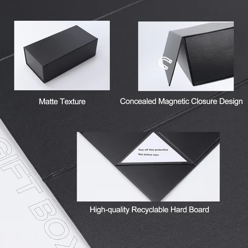 Miniatura 7 de Paquete de 4 Cajas de Regalo de 12x6x4 Pulgadas con Tapas de Cierre Magnético, Caja Negra Magnética para Boda, Propuesta de Padrinos y Damas