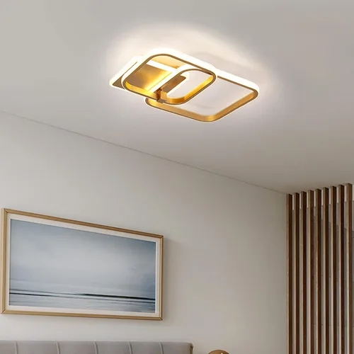 Miniatura 8 de Lámpara de techo LED moderna, lámpara de techo de montaje empotrado de 50 W, lámpara de techo cuadrada geométrica dorada para sala de estar