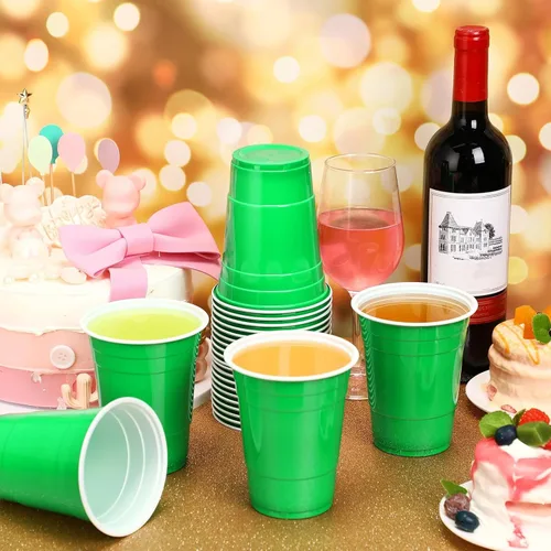 Miniatura 5 de Lounsweer 100 vasos desechables de graduación de 16 onzas para fiesta, vasos de plástico resistentes para agua potable, para cumpleaños, baby Verde