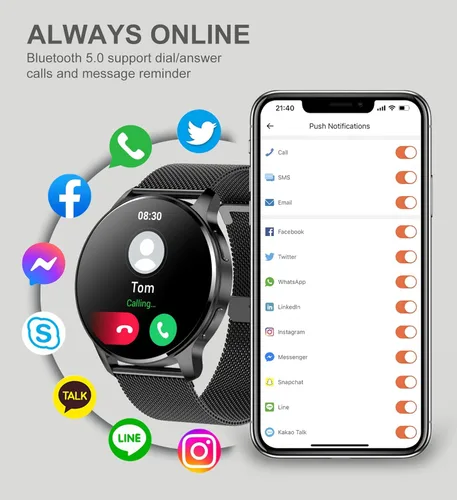 Miniatura 2 de Reloj inteligente para mujeres y hombres, rastreador de llamadas Bluetooth para teléfonos Android e iOS, reloj inteligente impermeable con pantalla