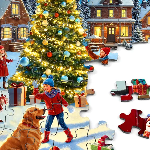 Miniatura 3 de Rocorose Rompecabezas de Navidad para adultos, 1000 piezas con temática de invierno, escena de nieve, fiesta, vacaciones, árbol de Navidad, desafío
