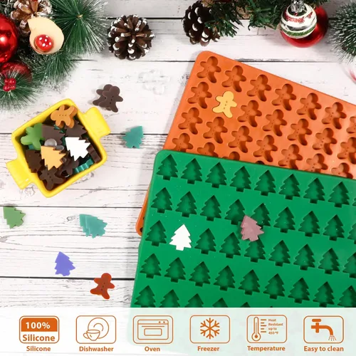 Miniatura 5 de Webake Moldes de silicona de Navidad con forma de mini árbol de Navidad y pan de jengibre, 72 y 77 cavidades, moldes navideños para chocolate