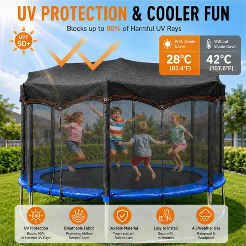Miniatura 3 de Cubierta de sombra para cama elástica del 90% con relación de sombreado, color negro, cubierta superior de tienda de campaña de 10 pies, 12 pies