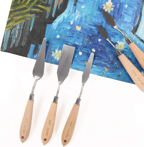 Miniatura 8 de CONDA Juego de 11 piezas de espátulas de acero inoxidable, cuchillo de paleta profesional, mango de madera para pintura