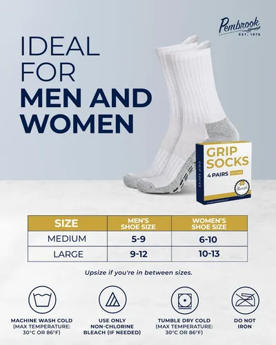 Miniatura 6 de Pembrook 4 pares de calcetines antideslizantes para hombres, mujeres, marido, papá, calcetines de agarre para hospital, yoga, pilates, barre