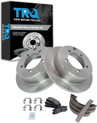 Miniatura 157 de TRQ Kit de pastillas de freno y rotor Posi trasero premium con zapatas de estacionamiento para camión GM SUV
