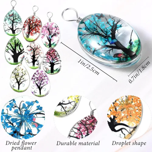 Miniatura 2 de 12 colgantes para collares, colgantes grandes de árbol de flores secas, dijes de flores prensadas, cuentas de resina de gota de agua, adornos