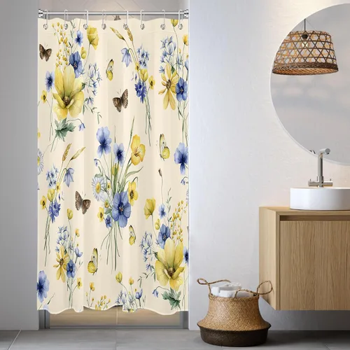 Miniatura 20 de HVEST Cortina de ducha geométrica rosa con ganchos, cortina de ducha moderna geométrica abstracta gris y blanco para baño, 72 x 72 pulgadas, juego