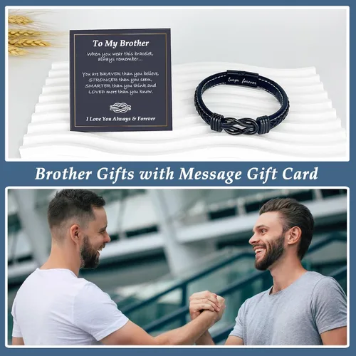 Miniatura 6 de Gifts for Men Infinity Leather Bracelet for Dad New Daddy Husband Boyfriend Son Grandson Brother Nephew Uncle Black Braided Engraved Leather Jewelry