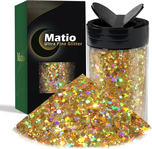 Miniatura 24 de Matio Purpurina gruesa de 7.8 onzas / 7.76 oz de color blanco luna, polvo de purpurina ultrafina, mezcla de copos de PET gruesos, lentejuelas