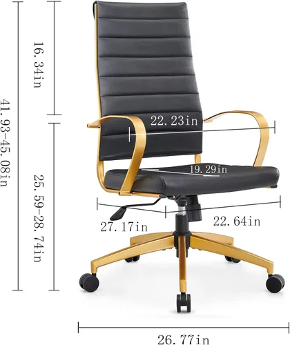 Miniatura 2 de Silla de oficina ergonómica, silla de escritorio de cuero dorado con respaldo alto y soporte lumbar, silla de oficina en casa para estudio