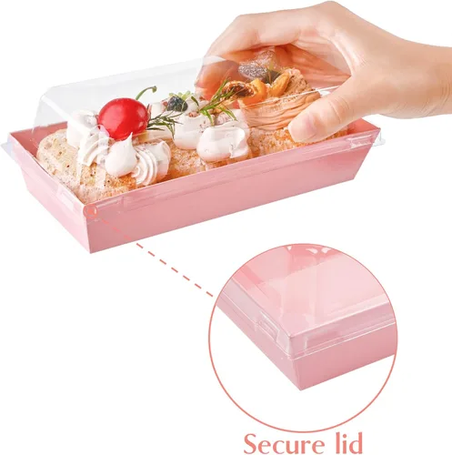 Miniatura 3 de Ocmoiy Cajas de charcutería con tapas transparentes, paquete de 50 cajas de panadería rosadas, cajas de galletas, cajas pequeñas de golosinas