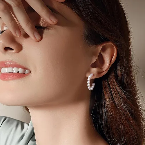 Miniatura 2 de Gacimy Aretes de aro de perlas para mujer con poste de plata de ley 925