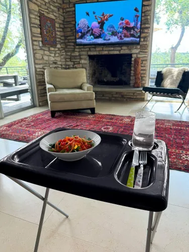 Miniatura 2 de Bandeja/mesa plegable de TV (juego de 2), color negro, 17 x 22 x 26 pulgadas, bandejas portátiles para interiores y exteriores con espacio
