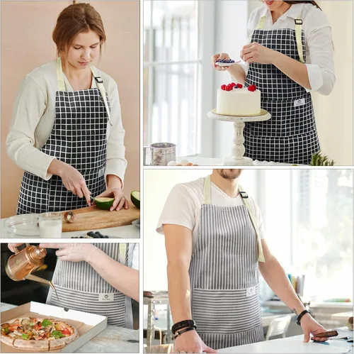 Miniatura 7 de NLUS - Paquete de 2 delantales de cocina, delantal con babero ajustable e impermeable para chef con 2 bolsillos para hombres y mujeres