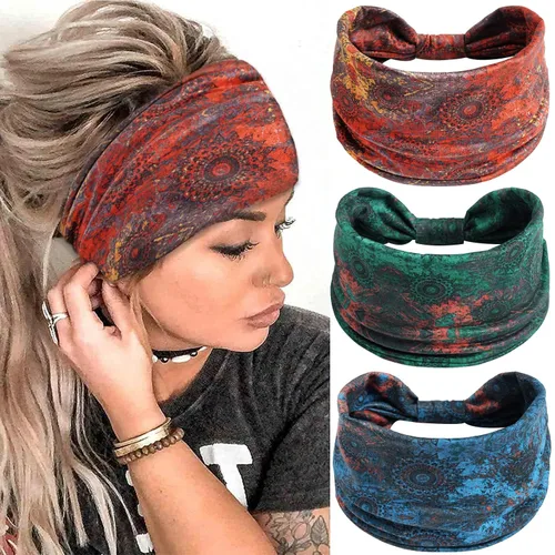 Miniatura 18 de Diademas bohemias para mujer, bandas suaves para el cabello, anudadas, elásticas, antideslizantes, bandeau, bandeau, yoga, correr, entrenamiento
