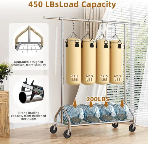 Miniatura 3 de Simple Trending Perchero resistente con carga de 450 libras, perchero para colgar ropa, perchero con ruedas y estantes, para el dormitorio, cuarto