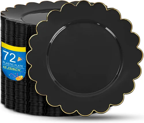 Miniatura 15 de SUT 72 platos de plástico negro PSC, platos desechables resistentes, platos llanos desechables negros, plato llano de plástico de 10.25 pulgadas