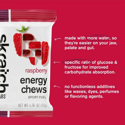 Miniatura 9 de Skratch Labs Energy Chews Gomitas para correr, ciclismo y rendimiento deportivo Alternativa de gel Frambuesa (paquete de 10) Sin gluten