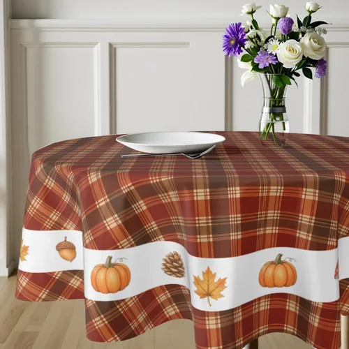 Miniatura 6 de Fall Tablecloth Round 60 Inch Autumn Thanksgiving Table Cloths Circle Pumpkin Buffalo Plaids Table Cloth Rustic Farmhouse Tablecloth for Holiday