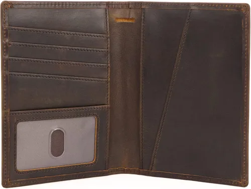 Miniatura 3 de Polare - Cartera de viaje de cuero de grano completo, plegable, funcional, delgada, con bloqueo RFID, soporte para pasaporte para hombres, Marrón