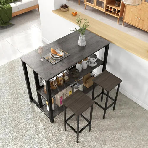 Miniatura 4 de COSTWAY Unidad de bar para el hogar, mesa de bar de 3 niveles con estantes de almacenamiento, marco de metal, almohadillas ajustables para los pies