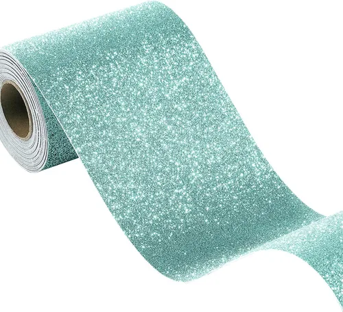 FunStick Papel tapiz de color verde azulado claro con purpurina para despegar y pegar, decoración de borde de pared, autoadhesivo, extraíble, color