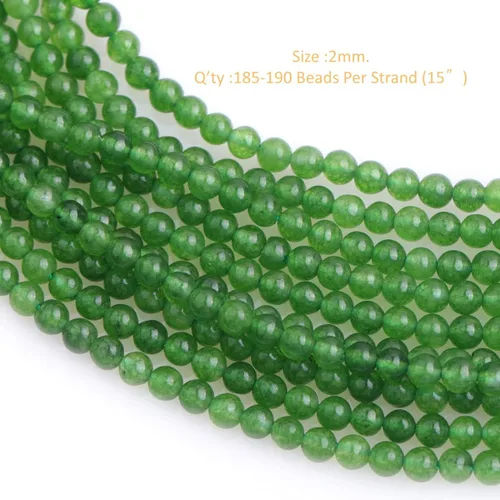 Miniatura 2 de GEM-Inside Cuentas sueltas de jade verde natural de 2 mm de Taiwán, cuentas espaciadoras diminutas para hacer joyas de bricolaje, 15" Jade verde
