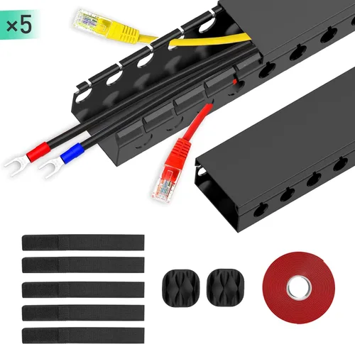 Miniatura 7 de ENONCI Kit de Canaleta de Cables Actualizado - 77 (5x15.4) Pulgadas Cubiertas de Cables de Ranura Abierta para Cordones, Sistema de Gestión de Negro