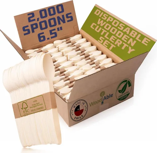 Miniatura 18 de Juego de cubiertos de madera desechables – 100% compostable para el hogar – 100 tenedores de 6.5 pulgadas, utensilios de bambú alternativos