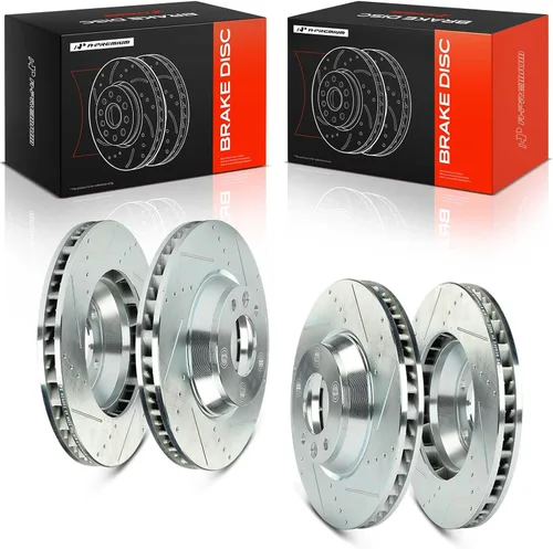 Miniatura 10 de A-Premium Rotores de freno de disco delanteros perforados y ranurados de 13.77 pulgadas (13.768 in) compatibles con modelos seleccionados Audi