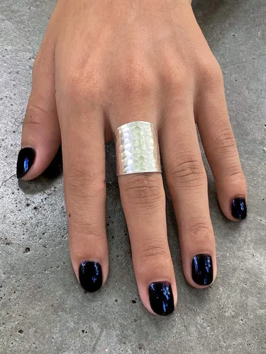 Miniatura 3 de Hammered Sterling Silver Handmade Classic Wide Band Boho Statement Ring, Shiny Finish Wrap Band Adjustable to Sizes 6-12, Also as Thumb Ring, Gift