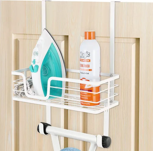 Miniatura 11 de KES Colgador para tabla de planchar sobre la puerta, soporte para patas en T, para 1 3/8" puerta, soporte de hierro de metal blanco, HIR500A-WH