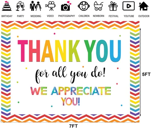 Miniatura 5 de Telón de fondo de 7 x 5 pies con texto en inglés "We Appreciate You", personal de graduación, maestros, médicos, jubilación, fondo de fotos