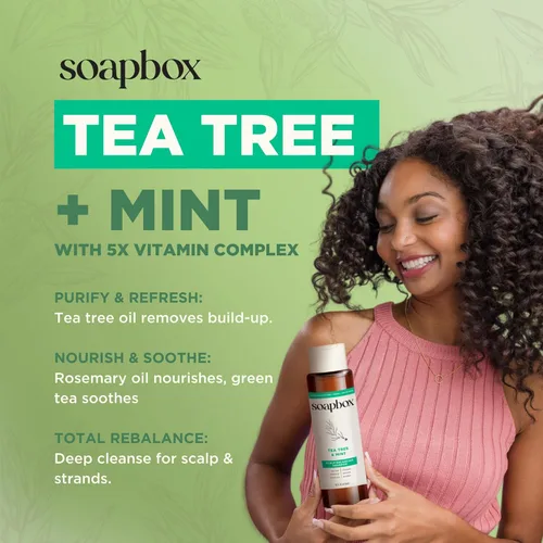 Miniatura 5 de Set de champú y acondicionador de aceite de árbol de té Soapbox, equilibrado para el cuero cabelludo con aceite de árbol de té, aceite de jojoba