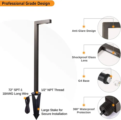 Miniatura 8 de Gardenreet Luces de camino de paisaje de latón, luces de camino de bajo voltaje de 12 V con cable, luces de jardín al aire libre LED impermeables