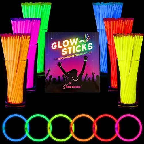 Miniatura 6 de Mega-L Glow Sticks suministros de fiesta, recuerdos de fiesta que brillan en la oscuridad, 100 collares ultra brillantes de 8 pulgadas y pulseras