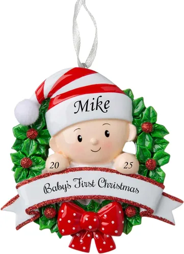 Miniatura 7 de Adorno de la primera Navidad del bebé 2025 – Árbol decorativo para niña – Recuerdo personalizado de vacaciones – Adorno personalizado de mi primera