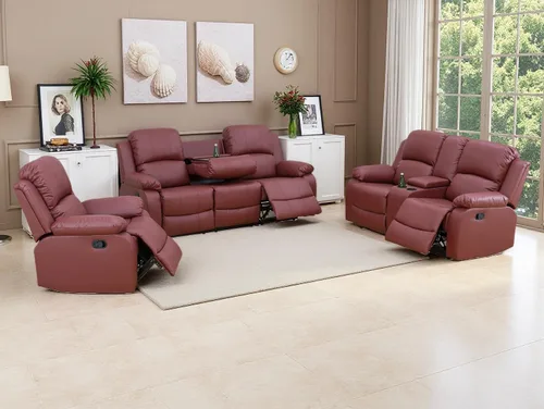Miniatura 24 de Sofá reclinable manual moderno, sofá reclinable de cuero de 3 plazas, sofá reclinable de sala de estar, sofá con portavasos y mesa abatible