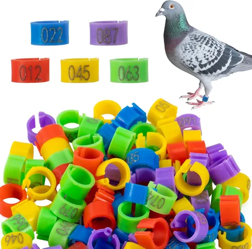 MEWTOGO 100 bandas de pierna de palomas de pájaro de 0.3 pulgadas, coloridos anillos de identificación de pájaros numerados legibles, bandas