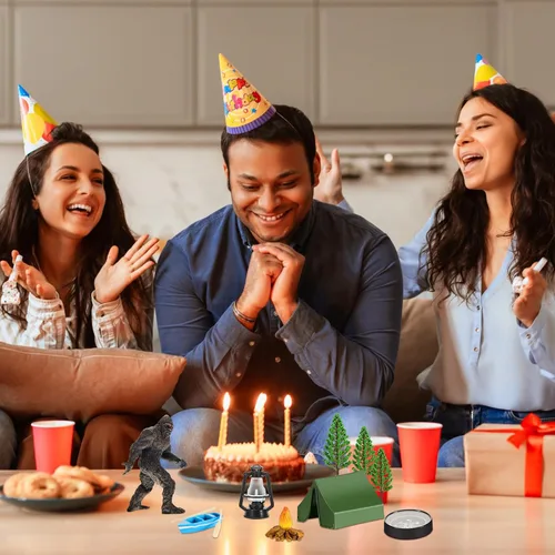 Miniatura 6 de 12 piezas de decoración de pastel de campamento con temática de campamento para fiesta de cumpleaños, incluye estatua de pie grande, tienda