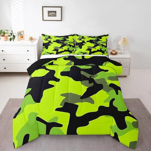 Miniatura 12 de Juego de edredón de camuflaje para niños, tamaño individual, para niños y niñas, juego de ropa de cama ligero con estampado de camuflaje militar