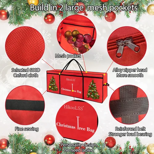 Miniatura 5 de HikooLSS Bolsas de almacenamiento para árbol de Navidad de 7.5 pies, bolsa de almacenamiento para árbol de Navidad, reutilizable, resistente, 600D