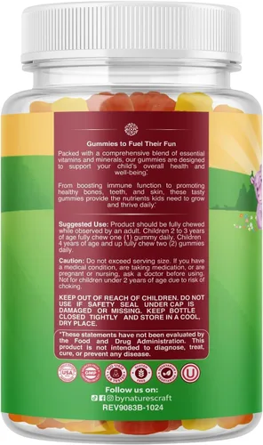 Miniatura 6 de Gomitas multivitamínicas a base de plantas para niños, multivitamínico para niños, apoyo inmunológico con vitaminas A, C, D3, E, B6 y B12, zinc