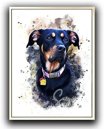 Miniatura 11 de Pintura de acuarela personalizada con retrato de perro y gato, impresiones en lienzo enmarcadas con tus fotos, arte de pared para decoración
