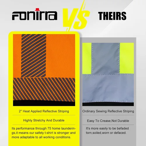 Miniatura 6 de FONIRRA Camisetas reflectantes de seguridad de alta visibilidad para hombre con manga larga ANSI Clase 2 Naranja, 2XL